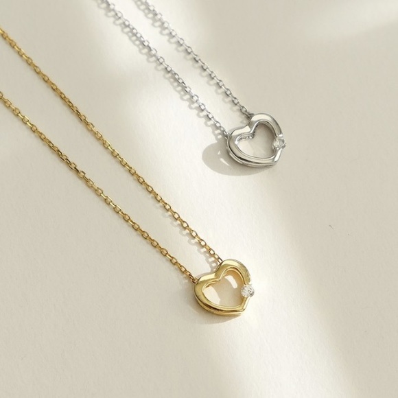 Heart Crystal Dainty Necklace | Gold Plated Sterling Silver - Picture 4 of 5